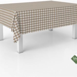 Stain Resistant Vichy Tablecloth for Rectangular Table Size 100 x 140 cm – Extra Soft and Waterproof Vichy Tablecloth Taupe