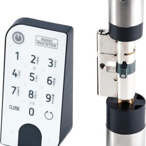 BURG-WÄCHTER Electronic Door Lock, Cylinder and Keypad, Opening with App, Pin Code or Electronic Key, ENTRYeasy 7601 PIN, Black Keypad, Stainless Steel