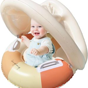Baby Swimming Pool Floats | Children’s Pool Float with Sun Protective Umbrella – Inflatable Hoop Foldable Floating Toy with Sun Protection for Garden or Outdoor