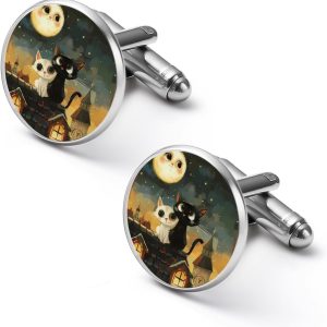 2 Pcs Fashion Cats Sitting On The Roof Old Town Mens Cufflinks Classic Shirts Cufflinks Wedding Business Cufflinks