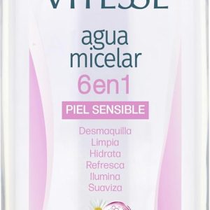 Vitesse, 6 in 1 Sensitive Skin Micellar Water, Make-up, Moisturizes, Brightens and Refreshes, with Ialuronic Acid and Chamomile Extract, No Rinse Needed, Ophthalmologically Tested, 400 ml
