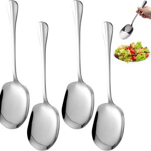 4 Pieces Salad Spoon Stainless Steel Serving Spoons 25cm Buffet Spoons, Stainless Steel Serving Spoon with Long Handles for Home, Banquet, Hotel Restaurant
