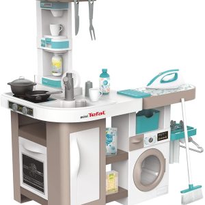 Smoby – Toy Kitchen Cleaning, 2-in-1, with Kitchen and Cleaning Functions, with Washing Machine, Drying Rack, Iron, Suitable from 3 Years (7600311050)