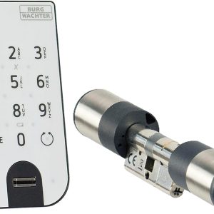 BURG-WÄCHTER Electronic Door Lock, Cylinder and Keypad, Opening with App, Fingerprint, Pin Code or Electronic Key, ENTRYeasy 7602 FP, Black/Stainless Steel, Biometric