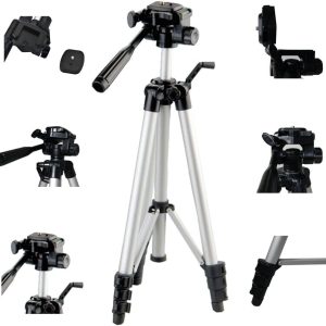 DIGIPOD TR 267 – Lightweight Full Tripod 128 cm, 3-Position Panoramic Head, Quick Shoe and Travel Bag, Black/White, 128