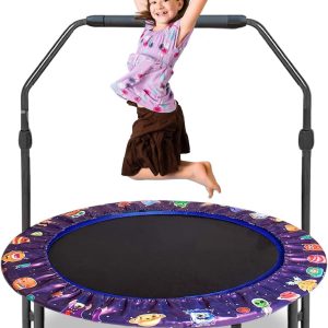Mini Trampoline for Kids, 36Inch Trampoline with Adjustable Handle,Kids Trampoline with Foldable Bungee Rebounder Adjustable Handrail and Safety Padded Cover Trampoline for Indoor&Outdoor