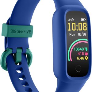 BIGGERFIVE Vigor 2 L Fitness Watch for Boys and Girls from 5 to 15 Years, Activity Tracker, Heart Rate Monitor and Sleep, IP68 Waterproof, Pedometer, Calorie Counter, Blue