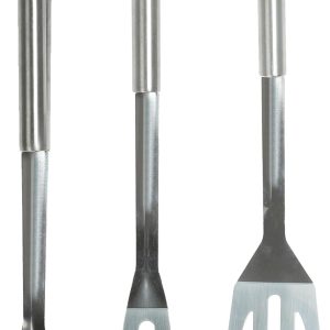 Fusion Food 3 Piece Premium BBQ Utensil Set, Stainless Steel Tongs and Fork with Hanging Loops, Perfect Gift for Men, Outdoor Camping Utensils