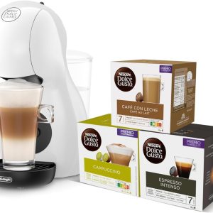 De’Longhi Nescafé Dolce Gusto Piccolo XS EDG110.WB, Capsule Coffee Maker, Includes 3 Capsule Packets, Super-Compact Design, Manual Coffee Maker for Coffee and Other Drinks, 1500W, White