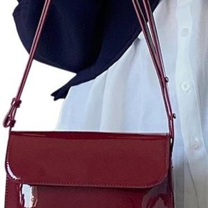 HIHELO Women Retro Patent Leather Handbag Small Flap Square Fashion Underarm Crossbody Purse for Women