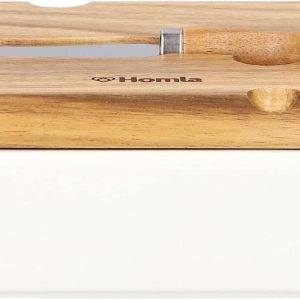 HOMLA Mooka Butter Dish with Lid and Knife Porcelain Butter Dish, Stainless Steel, White, 11 x 16 cm