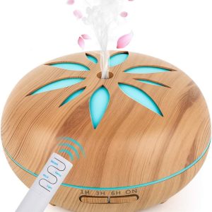 GeeRic Ultrasonic Aromatherapy Humidifier 550ml, Scented Oil Diffuser Nebulizer for Essential Oils with 7 Colors LED Silent for Yoga, Wood