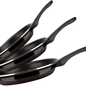 Fagor Optimax Induction Frying Pan Set 20 – 24 – 28 cm, Enamelled Steel, Non-Stick Ecological XYLAN PFOA Free, High Thickness, Suitable for All Kitchens, Ceramic, Gas, Dishwasher, Black