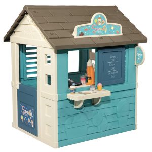 Smoby – Sweety Corner house, candy stand to take away, with two play areas and multiple accessories, solid and resistant structure, anti-UV treatment, suitable from 2 years-105x110x127 cm