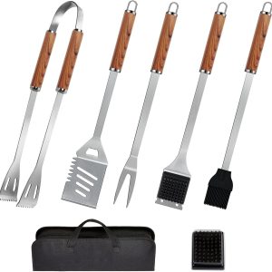 7 Pieces BBQ Grill Tools Set Professional BBQ Accessories Complete Barbecue Accessories Kit with Portable Bag Complete Outdoor BBQ Utensils Set