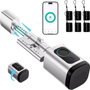 Smart Lock, Fingerprint Lock, Adjustable Length Smart Lock, Electronic Lock with RFID Card, App, WiFi, Bluetooth, 60-90mm, Extension Accessories, Silver