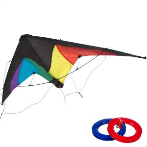 COLORBABY 85092 – Stunt Kite, Rainbow, 125 x 72 cm, 2 Round Handles, Aerodynamic, Pop Up, Kites for Children, + 8 Years, Outdoor Games for Children