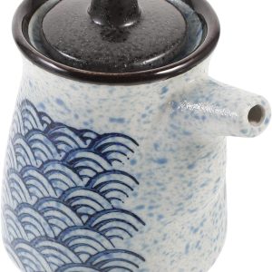 Cabilock Botella de Vinagre Japonés de Cerámica Diseño Ondulado, Dispensador Reutilizable para Salsa de Soja y Aceite, Apto para Cocina Doméstica y Restaurantes,