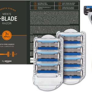 by Amazon Men 5 Blade Razor with Cork Handle, 8 Refills