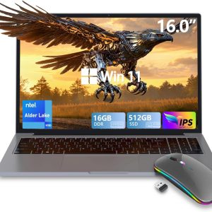 Gaming Computer, Laptop, 16GB RAM, 512GB SSD, N100 (up to 3.4GHz, 12º), 16″ FHD, Aluminum Body, WiFi/BT, Backlit Keyboard, Charging Supported