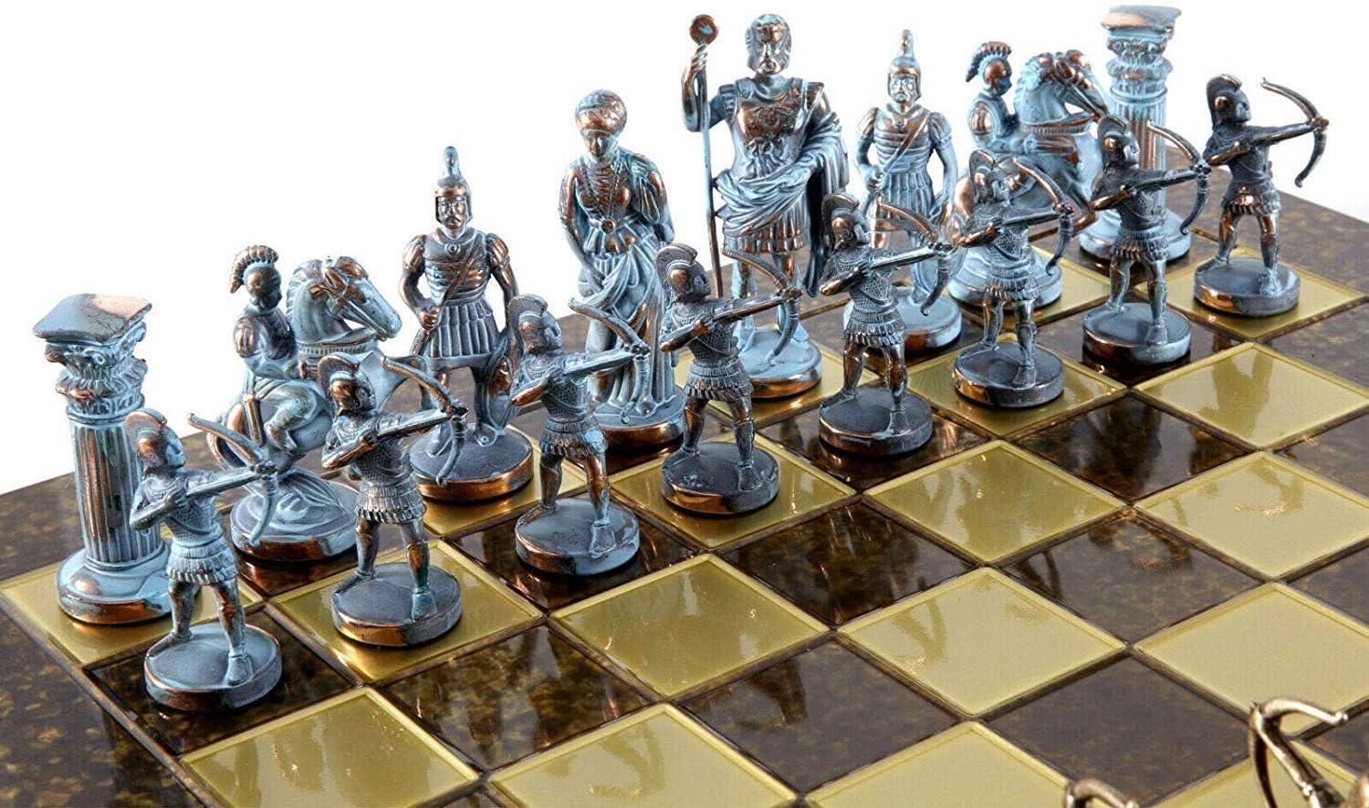 Manopoulos Archers Large Blue Copper Chess Set Brown Chess Board - Image 3