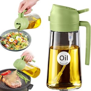 YARRAMATE Cooking Oil Sprayer, 2 in 1 Olive Oil Dispenser Bottle for Kitchen, 16oz/470ml Glass Oil Bottle for Air Fryer, Barbecue (Green)
