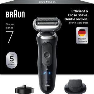 Braun Men’s Electric Shaver Series 7, Wet & Dry Beard Shaver, 3 Shaving Modes, 60 Min Use, Precision Trimmer, Charging Base, Travel Case, 72-N4200S, Black
