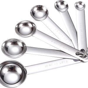 Juego de 6 cucharas medidoras de acero inoxidable resistentes para cocina, sin costuras, materiales higiénicos de grado alimenticio, cucharas medidoras graduadas con marcas
