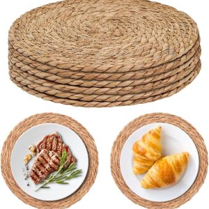 Woven Round Placemats, 6 Natural Water Hyacinth Placemats, 12 Inch Boho Rattan Placemats, Woven Wicker Placemats, Table Mats