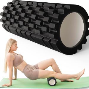 Fascial Roller, Fitness Roller with 3D Structure for Massage the Spine and the Whole Body, Foam Roller, 33 x 14 cm, for Fitness, Yoga, Pilates and Other Types of Workout, Black