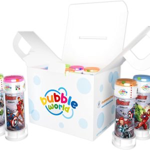 Bubble World – Avengers Party Pack – 12 Bubble Tubes – 60ml – Monocolour Tubes and Integrated Blower Birthday Parties – Made in Italy