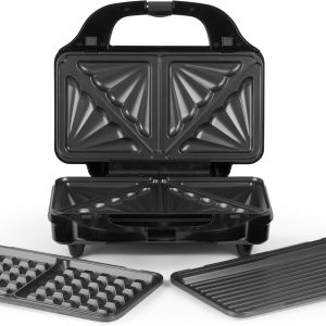 Salter EK2143 3-In-1 Snack Maker – Sandwich Toaster, Waffle Maker, Panini Press Grill, Includes Removable Extra Large Deep Fill Hot Plates, Non-Stick, 900W, Auto Temperature Control, Stay Cool Handle