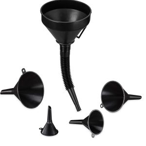 Relaxdays 10032592 Universal Funnel Set with Hose and Strainer as Oil Funnel and Kitchen Funnel Black