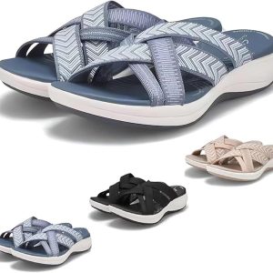 2024 Recovery Sandals for Women Comfortable Orthopedic Walking Sandals Plantar Fasciitis Slides with Arch Support Wide Width (EU-38,Blue)