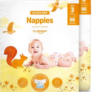 By Amazon Ultra-Dry Diapers – Size 3 (4-9 kg), With Channels, White, 172 Count (2 Packs of 86) – New Version (Formerly a Mama Bear brand, same product)
