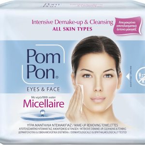 Pom Pon MICELLAIRE Makeup Remover Wipes for Face and Eyes, with Natural Ingredients, Makeup Remover and Intensive Cleansing, 20 Count