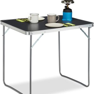 Relaxdays Campingtisch Folding Camping Table, Aluminium, MDF, Garden Table, Small, Lightweight, 70 x 80 x 60 cm, Silver/Grey, Unisex Adult