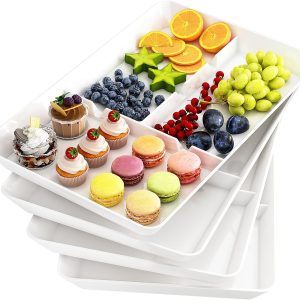 4 Pack Plastic Serving Trays with Compartments BPA Free Dinner/Fruit/Snack Tray for Kichen Bar Buffets Party Thanksgiving Day Christmas