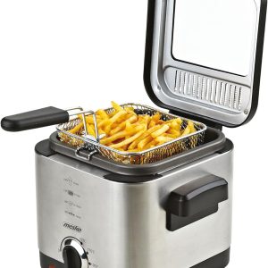 Mesko MS4910 Electric Oil Fryer 1.5 Litres, Small, Adjustable Temperature, Non-Stick Bucket, Lid with Anti-Odor Filter and Control Window, Easy Cleaning, 900W, Stainless Steel