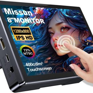 8 Inch Touch Screen Monitor, FHD Display 1280×800 IPS Portable HDMI Monitor Compatible with Ra Pi 5/4B/4/3/2 Windows 10/8/7 Compatible with VESA Standard