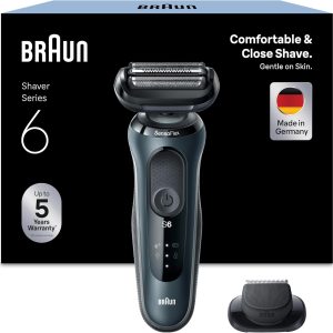 Braun Series 6 Men’s Electric Shaver, Beard Shaver with EasyClick Precision Trimmer, SensoFlex, Dry and Wet Use, Rechargeable, Wireless, 61-N1200s, Grey
