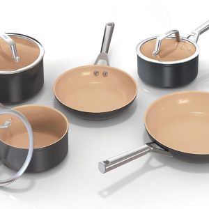Ninja Extended Life 5 Piece Ceramic Cookware Set (8″ and 9.5″ Frying Pans + 16, 18 & 20 cm Saucepans & Lids), Non-Stick (PFA, PFOA, Lead or Cadmium) Suitable for