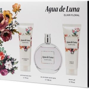 AGUA DE LUNA – Elixir Floral Cologne 100 ml + Body Cream 75 ml + Bath Gel 75 ml, Women’s Gift Box, Feminine Eau de Toilette, Citrus and Floral Scent, Long Lasting Fresh Fragrance
