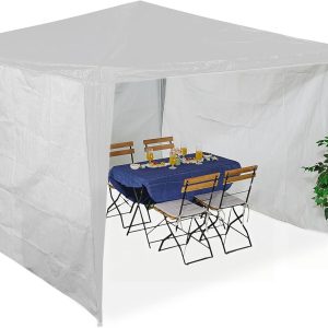 Relaxdays Gazebo Sides without Windows, Set of 3, 2 x 3 m, Waterproof, Contact Closure Panels, Polyester, White