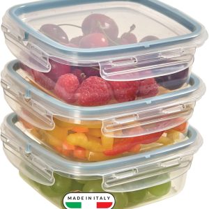 Snips Snipslock Square Food Container, 0.50 Litre, Set of 3, Food Container, Refrigerator Storage Box, 14.8 x 14.8 x 7 cm, Made in Italy, 0% BPA and Phthalate Free, 0.5 L