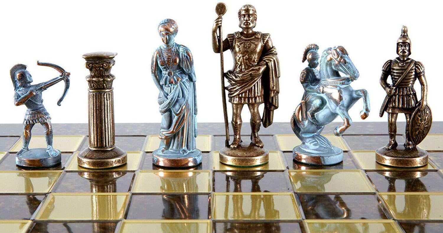 Manopoulos Archers Large Blue Copper Chess Set Brown Chess Board - Image 2