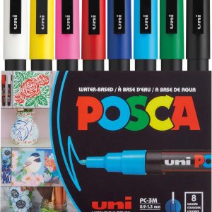 POSCA uni-ball 186508 POSCA Markers, Fine Point, Round Tip, Set of 8, Basic Colors