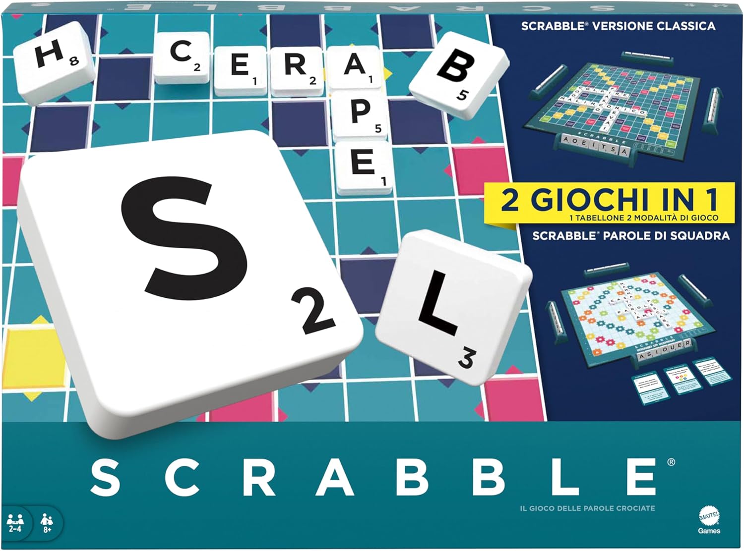 Mattel Games Scrabble 2 in one, Italian version, HXW03