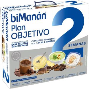 BIMANÁN – PLAN OBJETIVO 2 SEMANAS – Batidos, Barritas, Cremas, Natillas y Coctelera de Regalo – con Macronutrientes, Vitaminas y Minerales – 46 Unidades (1877g)
