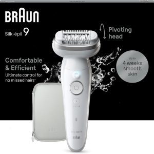 Braun Silk-épil 9, Electric Epilator for Easy Hair Removal, Durable Soft Skin, 9-011, White/Silver